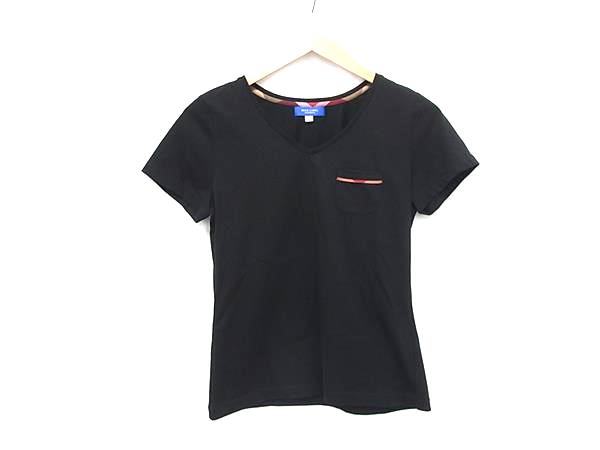 ■美品■ BURBERRY バーバリーブルーレーベル コットン×ポリエステル 半袖 ポロシャツ トップス サイズ 38 洋服 ブラック系 DL0670