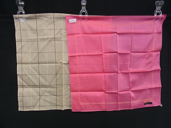 ■極美品■ BURBERRY バーバリー コットン100% チェック柄 ハンカチーフ ポケットチーフ 2点セット ピンク系×ベージュ系 DL0887