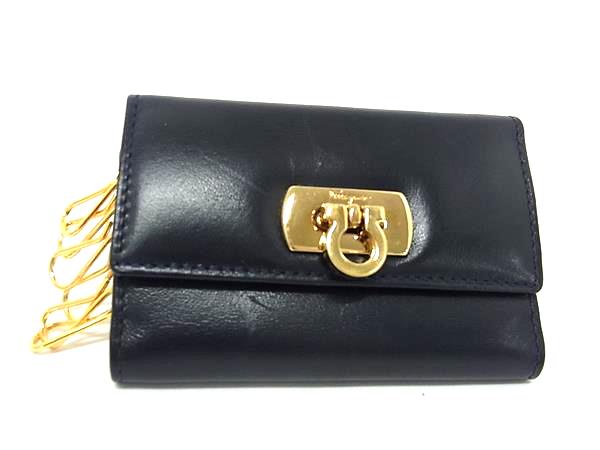 Salvatore Ferragamo フェラガモ 220502 ガンチーニ レザー 6連 キーケース 鍵入れ レディース ネイビー系 DK9870