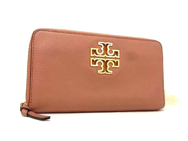 ■美品■ TORY BURCH トリーバーチ ブリテン レザー ラウンドファスナー 長財布 ウォレット レディース サーモンピンク系 DL0736
