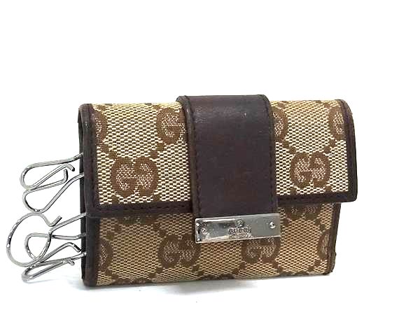 GUCCI グッチ 74212 GG柄 GGキャンバス×レザー 6連 キーケース 鍵入れ レディース メンズ ブラウン系 DL1470
