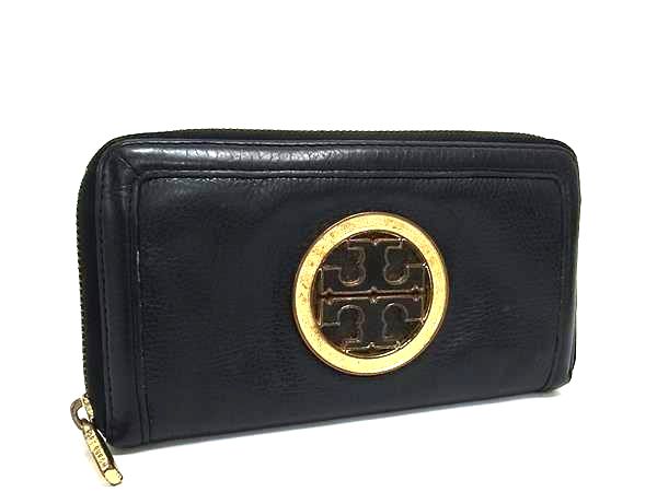 TORY BURCH トリーバーチ レザー ラウンドファスナー 長財布 ウォレット 札入れ 小銭入れ レディース ブラック系 DL1573