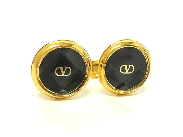 ■美品■ VALENTINO ヴァレンティノ カフリンクス カフスボタン アクセサリー ゴールド系×ブラック系 DL1583