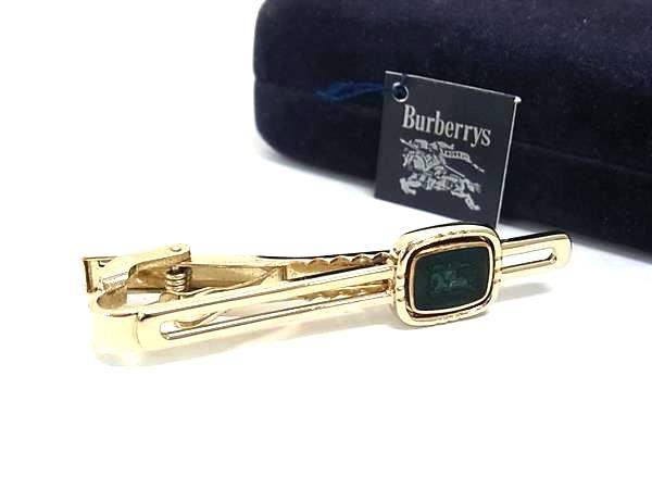 ■美品■ Burberrys バーバリーズ ネクタイピン タイクリップ アクセサリー ビジネス 紳士 メンズ グリーン系×ゴールド系 DL1933