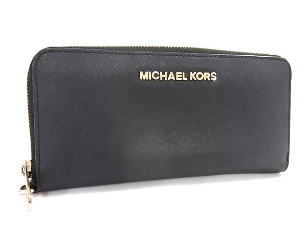 MICHAEL KORS マイケルコース レザー ラウンドファスナー 長財布 ウォレット 札入れ 小銭入れ カード入れ ブラック系 DL3163