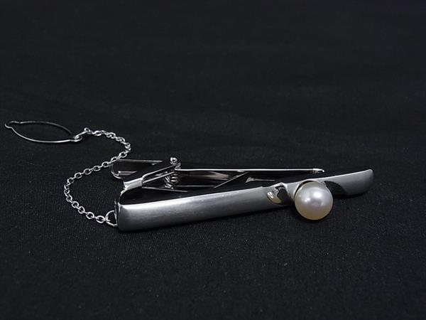 ■極美品■ TASAKI タサキ 本真珠 アコヤ真珠 パール 約7mm SV925 ネクタイピン タイクリップ アクセサリー 紳士 シルバー系 DP2391