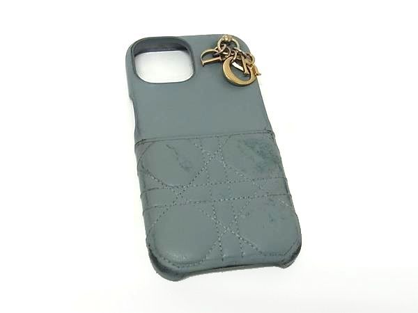 ChristianDior ディオール レディディオール カナージュ レザー iPhone15 対応 アイフォンケース スマホケース グレー系 BN7108