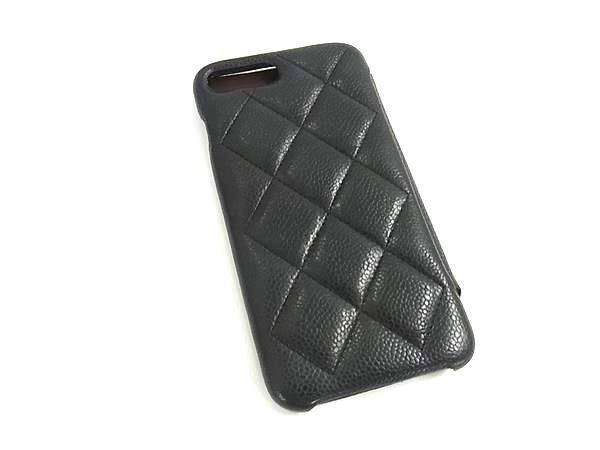 乐天商城 - ■美品■ CHANEL シャネル ココマーク キャビアスキン iPhone8Plus アイフォンケース スマホケース レディース ブラック系 BS1452