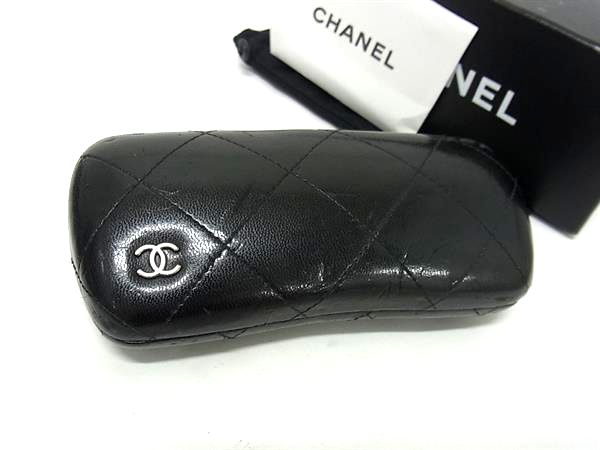 CHANEL シャネル ココマーク マトラッセ レザー メガネケース 眼鏡ケース サングラスケース メンズ レディース ブラック系 FU6936