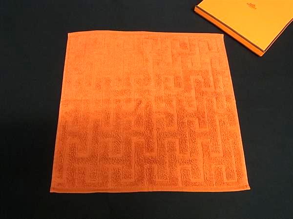 ■新品■未使用■ HERMES エルメス ステアーズ コットン100％ ハンドタオル ハンカチ レディース メンズ オレンジ系 FV5889