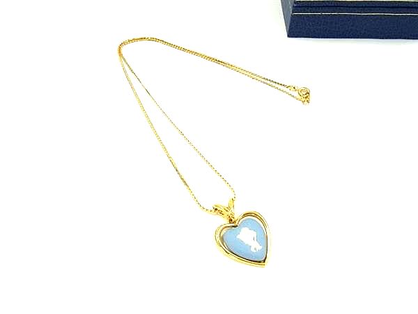 ■美品■ WEDGWOOD ウェッジウッド ジャスパー ハート ネックレス ペンダント アクセサリー レディース ゴールド系×ブルー系 DI6125