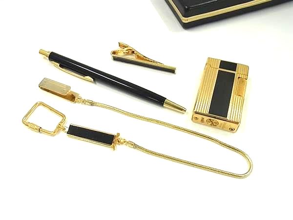 ■美品■ Royal Castle ロイヤルキャッスル ネクタイピン ライター ボールペン チェーン 4点セット ゴー..