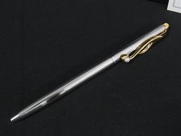 ■新品同様■ MIKIMOTO ミキモト 本真珠 アコヤ真珠 パール 約4mm ツイスト式 ボールペン 筆記用具 文房具 シルバー系 DJ6032