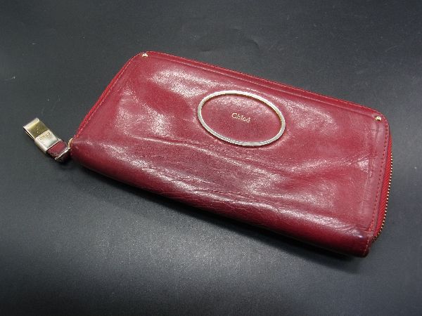 Chloe クロエ レザー ラウンドファスナー 長財布 ウォレット 札入れ 小銭入れ レディース ボルドー系 DH2422
