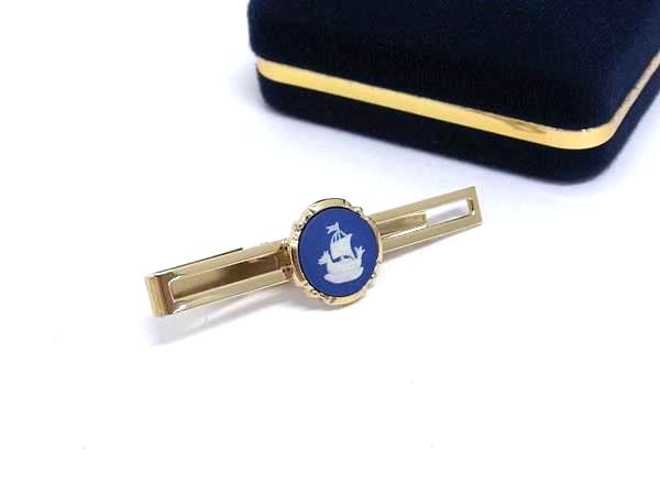 ■美品■ WEDGWOOD ウェッジウッド ジャスパー カメオ ネクタイピン タイクリップ アクセサリー メンズ ゴールド系×ブルー系 DJ5709