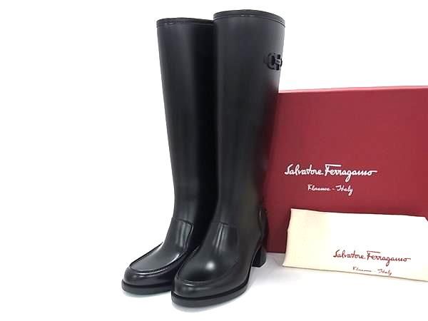 FERRAGAMO レインブーツ　フェラガモ　メンズ　シューズ Ferragamo フェラガモ レインブーツ 8 25cm相当 ブラック 長靴 黒