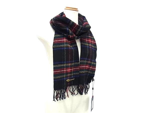 ■新品同様■ Orobianco オロビアンコ ウール100％ チェック柄 フリンジ マフラー ストール 防寒具 メンズ マルチカラー DK1532