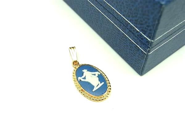 ■美品■ WEDGWOOD ウェッジウッド ジャスパー ネックレストップ ペンダントトップ アクセサリー ブルー系×ゴールド系 DK9608