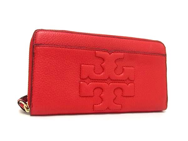 ■新品同様■ TORY BURCH トリーバーチ レザー ラウンドファスナー 長財布 ウォレット 小銭入れ レッド系 BN7491