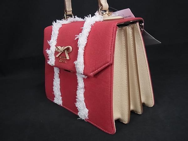 ■新品同様■ Samantha Thavasa サマンサタバサ キャンバス×レザー 2WAY ハンドバッグ ショルダーバッグ レッド系 BR1526