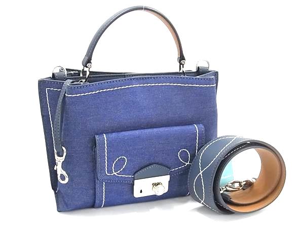 ■新品同様■ Samantha Thavasa サマンサタバサ デニム×レザー 2WAY ハンドバッグ ショルダーバッグ 肩掛け ブルー系 BR1528