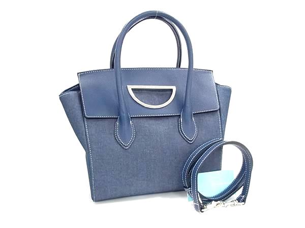 ■新品同様■ Samantha Thavasa サマンサタバサ デニム×レザー 2WAY クロスボディ ハンドバッグ ショルダーバッグ ネイビー系 BR1529