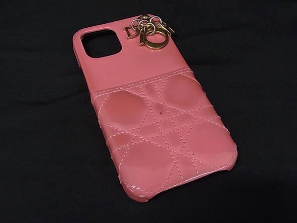ChristianDior ディオール レディディオール カナージュ パテントレザー iPhone12 対応 アイフォンケース ピンク系 BT1877