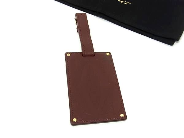 樂天商城 - ■極美品■ Cartier カルティエ マストライン 2Cロゴ レザー ネームタグ 名札 チャーム ボルドー系 FV7893