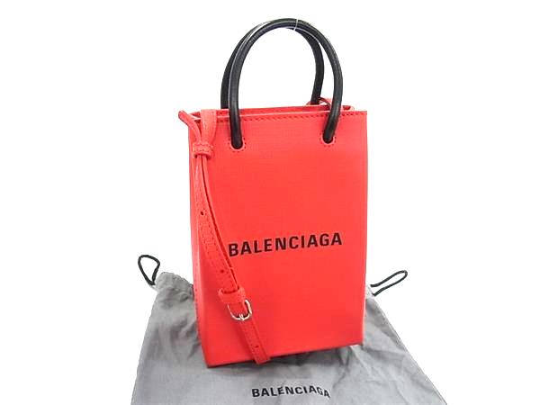 乐天商城 - ■新品同様■ BALENCIAGA バレンシアガ ショッピング フォンホルダー レザー 2WAY ミニバッグ ショルダー オレンジ系 FV8800