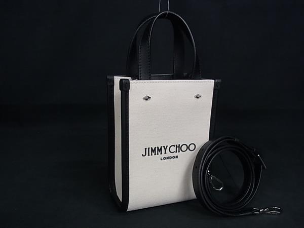 ■新品■未使用■ JIMMY CHOO ジミーチュウ Mini N/S Tote Bag キャンバス×レザー ショルダーバッグ 斜め掛け アイボリー系 FX2160