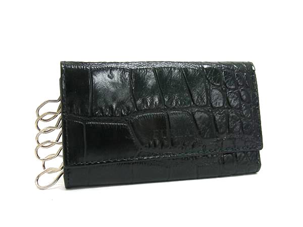 ■美品■ FURLA フルラ クロコダイル型押しレザー 6連 キーケース 鍵入れ メンズ レディース ブラック系 DL6904