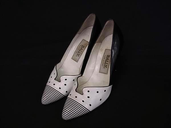 BALLY バリー レザー パンチング ヒール パンプス サイズ6 (約23.0cm) 靴 シューズ レディース ホワイト系×ブラック系 DL6936