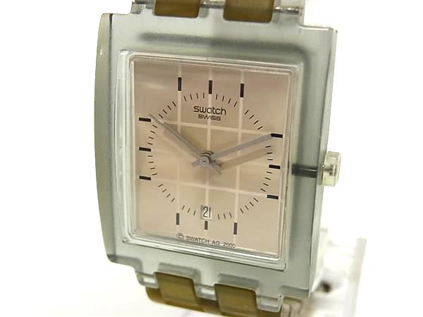 商品情報 ブランド名 SWATCH スウォッチ 状態ランク BCランク ライン カラークリアグレー系×クリアカーキ系 素材 サイズ(cm) フェイス 縦 約3.5cm　横 約2.8cm(リューズ含まず)　ブレス幅 約2cm　腕周り 約20cm サイズ(inch) ポケット 付属品画像内にあるものが全てになります シリアル及び刻印 状態使用感　擦れ　汚れ小　金具くすみベルトパーツ破損　電池残量未確認　動作未確認　日差不明　現状渡し □□□　状態ランクについて　□□□ 【N】　新品 【S】　未使用品（展示品など） 【A】　傷汚れが少なく状態の良い商品 【B】　程よい使用感や多少の傷、汚れはあるが程度良好の商品 【C】　使用感の他、目立つ傷や汚れが見れる商品 【D】　かなり大きな痛みがある難あり商品 ※記載させていただきました状態説明・ランクは、あくまで弊社基準にて判断したものとなります。 その為、個人差による主観の差が生じる場合も御座いますので、あらかじめご了承頂いた上で、ご検討下さいませ。 pleasure（株式会社peace）が販売しています。 出品中の商品につきましては全て正規品(本物）でございます。 （古物許可証第305521507463東京都公安委員会）