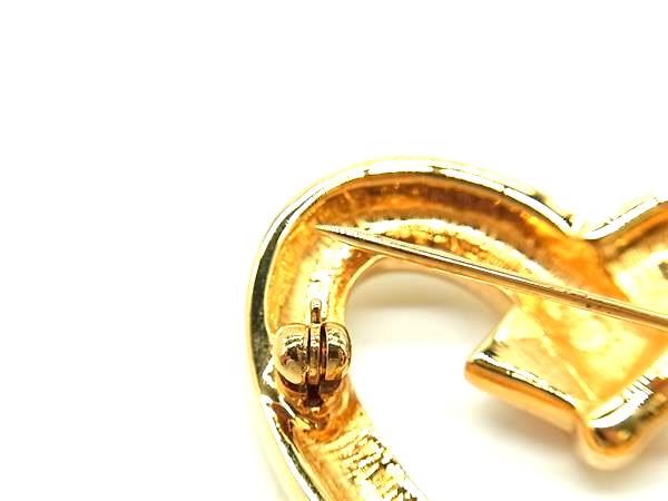 ■美品■ SWAROVSKI スワロフスキー ラインストーン ハート ピンバッチ ピンブローチ アクセサリー ゴールド系 DL7409