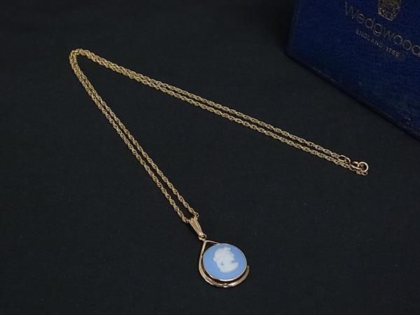 ■美品■ WEDGWOOD ウェッジウッド ジャスパー カメオ ネックレス ペンダント アクセサリー レディース ゴールド系×ブルー系 DL7539