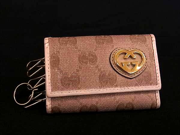 GUCCI グッチ 257217 ラブリーハート GG柄 GGキャンバス×レザー 6連 キーケース 鍵入れ レディース ピンク系 DL8285