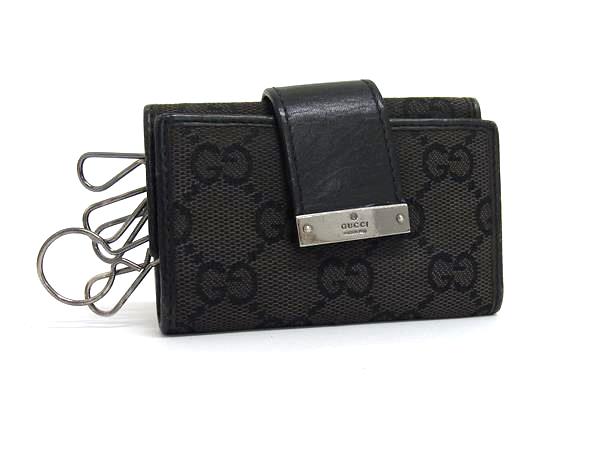 GUCCI グッチ023.3661 GGキャンバス 6連 キーケース 鍵入れ メンズ レディース ブラック系 DL8376