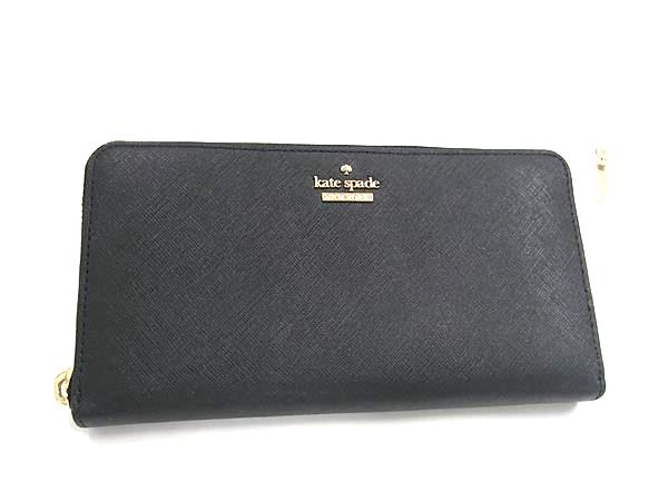 kate spade ケイトスペード PWRU5073 レザー ラウンドファスナー 長財布 ウォレット レディース ブラック系 DL8556