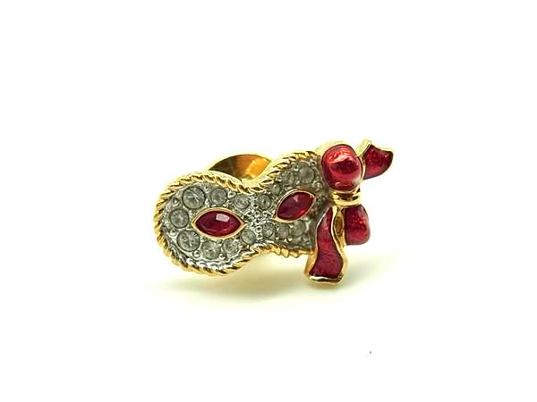 ■美品■ SWAROVSKI スワロフスキー ラインストーン ピンブローチ ピンバッジ アクセサリー シルバー系×レッド系 DL2052