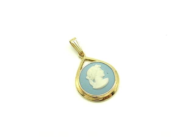 ■美品■ WEDGWOOD ウェッジウッド ジャスパー カメオ ネックレストップ ペンダントトップ アクセサリー ライトブルー系 DL2059