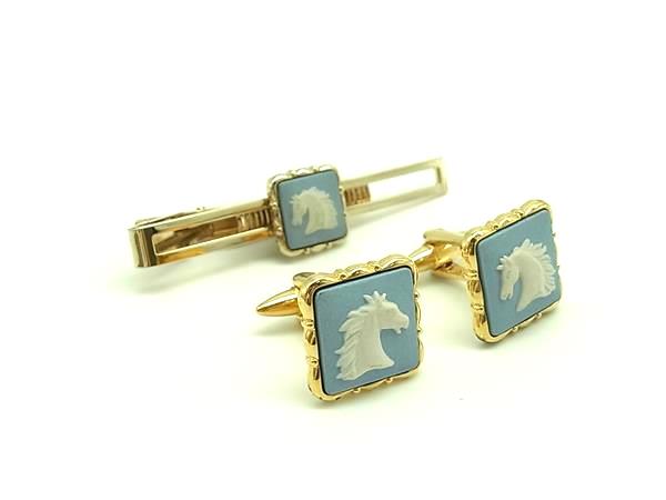 WEDGWOOD ウェッジウッド ホース カフスボタン カフリンクス ネクタイピン アクセサリー ライトブルー系×ゴールド系 DL2170