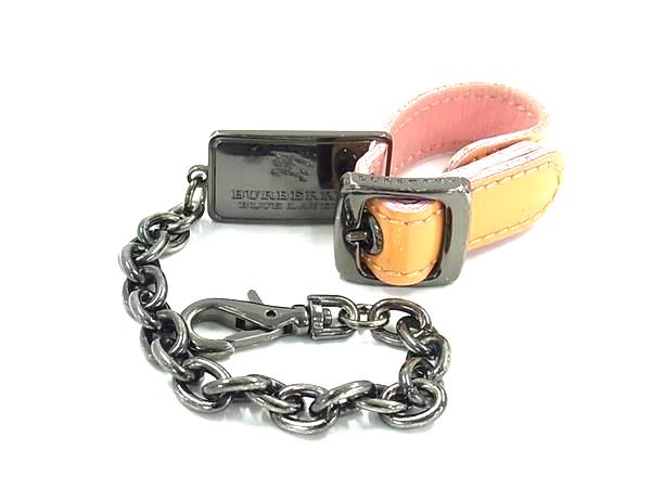 BURBERRY バーバリー パテントレザー チェーン キーホルダー バッグチャーム レディース メンズ オレンジ系×ブラック系 DL2902
