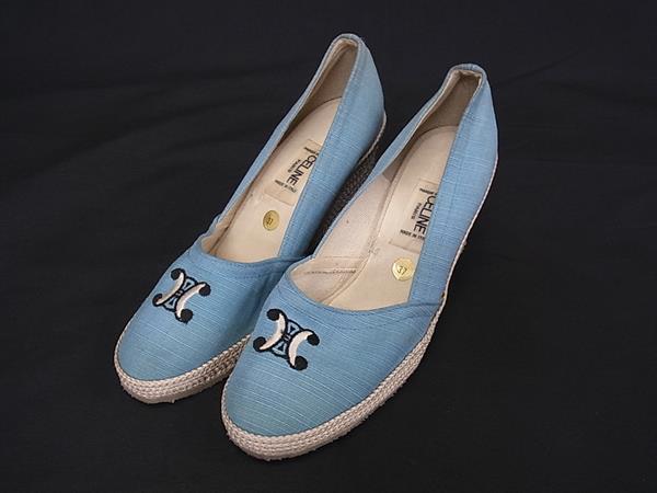 CELINE セリーヌ トリオンフ キャンバス ウェッジソール ヒール サンダル 表記サイズ37 (約24cm) 靴 シューズ ライトブルー系 DL3854