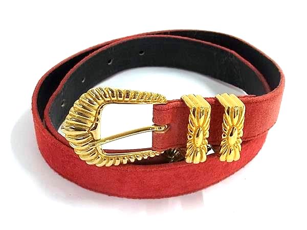 BALENCIAGA バレンシアガ スエード ゴールド金具 ベルト メンズ レディース レッド系 DL5023(4.0)