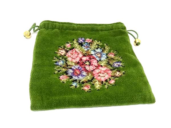 樂天商城 - ■美品■ FEILER フェイラー パイル フラワー 花柄 巾着袋 化粧ポーチ マルチケース 小物入れ グリーン系×マルチカラー DL5248