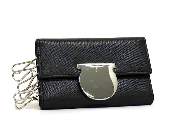 ■極美品■ Salvatore Ferragamo フェラガモ レザー 6連 キーケース 鍵入れ レディース メンズ ブラック系 DL6294