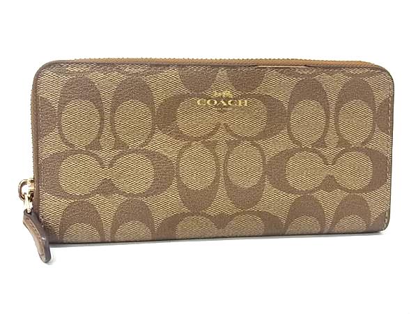 COACH コーチ F59267 シグネチャー PVC ラウンドファスナー 長財布 ウォレット 小銭入れ 札入れ レディース メンズ ブラウン系 DK8849