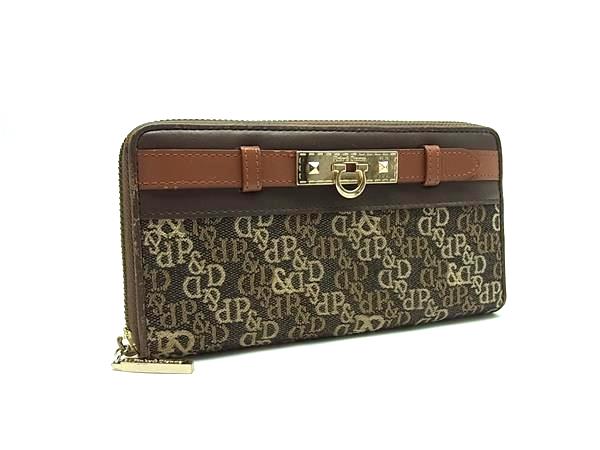 PINKY & DIANNE ピンキーアンドダイアン キャンバス×レザー ラウンドファスナー 長財布 ウォレット ブラウン系 DK9743