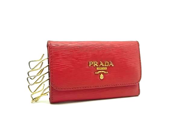 PRADA プラダ レザー 6連 キーケース 鍵入れ レディース レッド系 DK9775