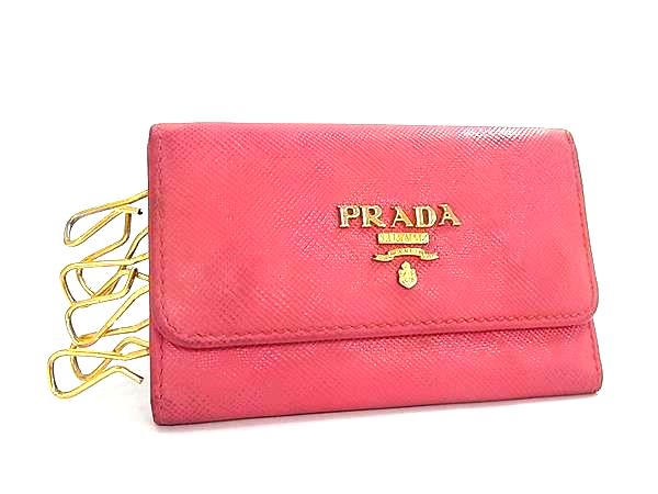 PRADA プラダ サフィアーノレザー 6連 キーケース 鍵入れ レディース メンズ ピンク系 DL0872
